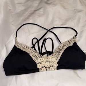 Lucky Brand Black Bralette with Cream Crochet Accents